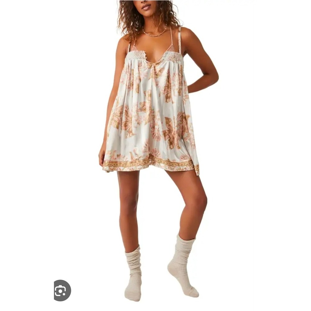Intimately Free People Rule the World Romper Floral Pajama Smocked Pockets M